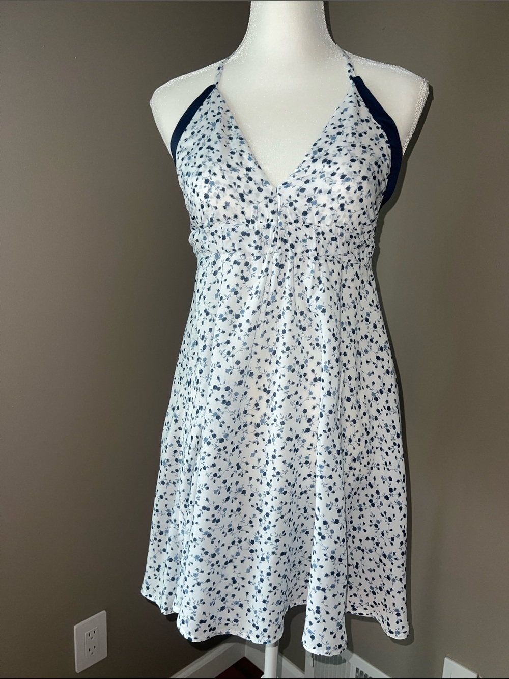 Brandy Melville Navy & White Floral Halter Slip Dress